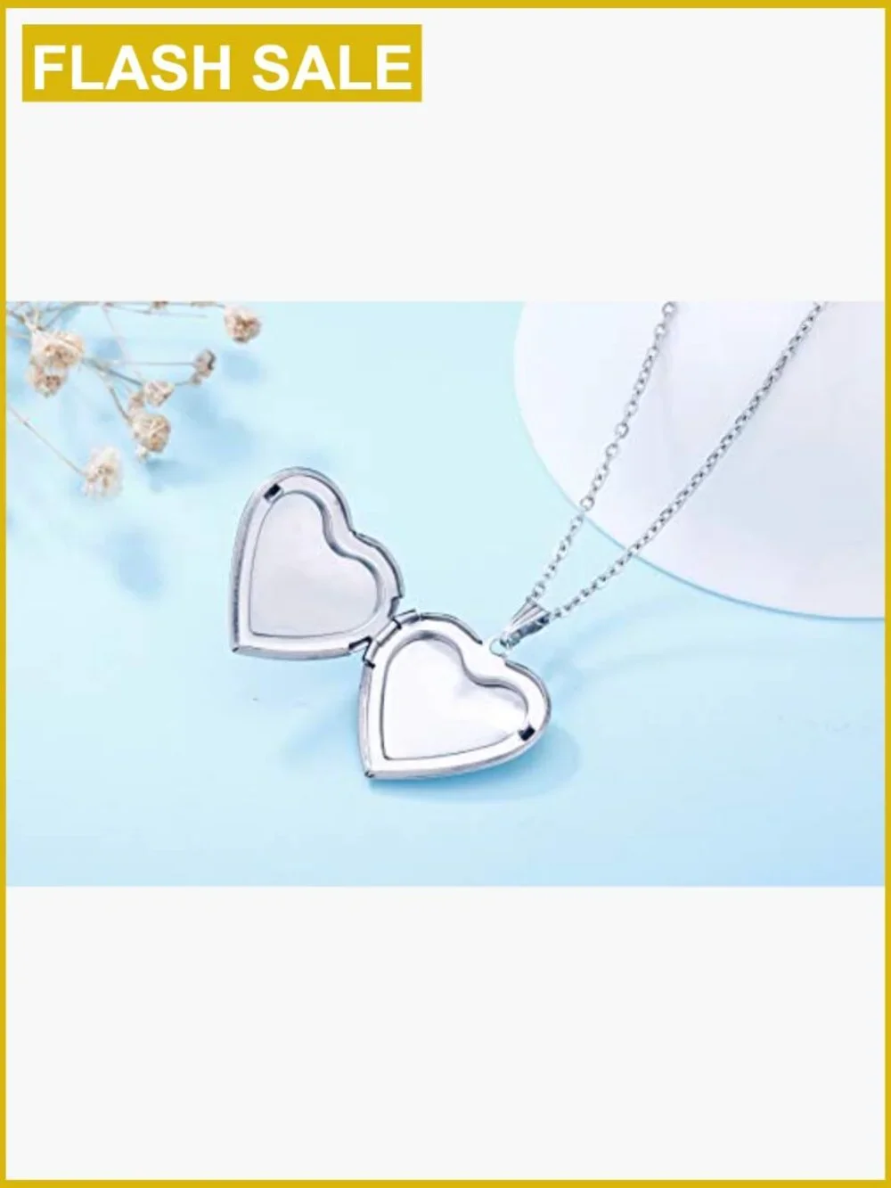 Locket Necklace Heart Pendant for Mom Wife, Picture Storage, Stainless Steel